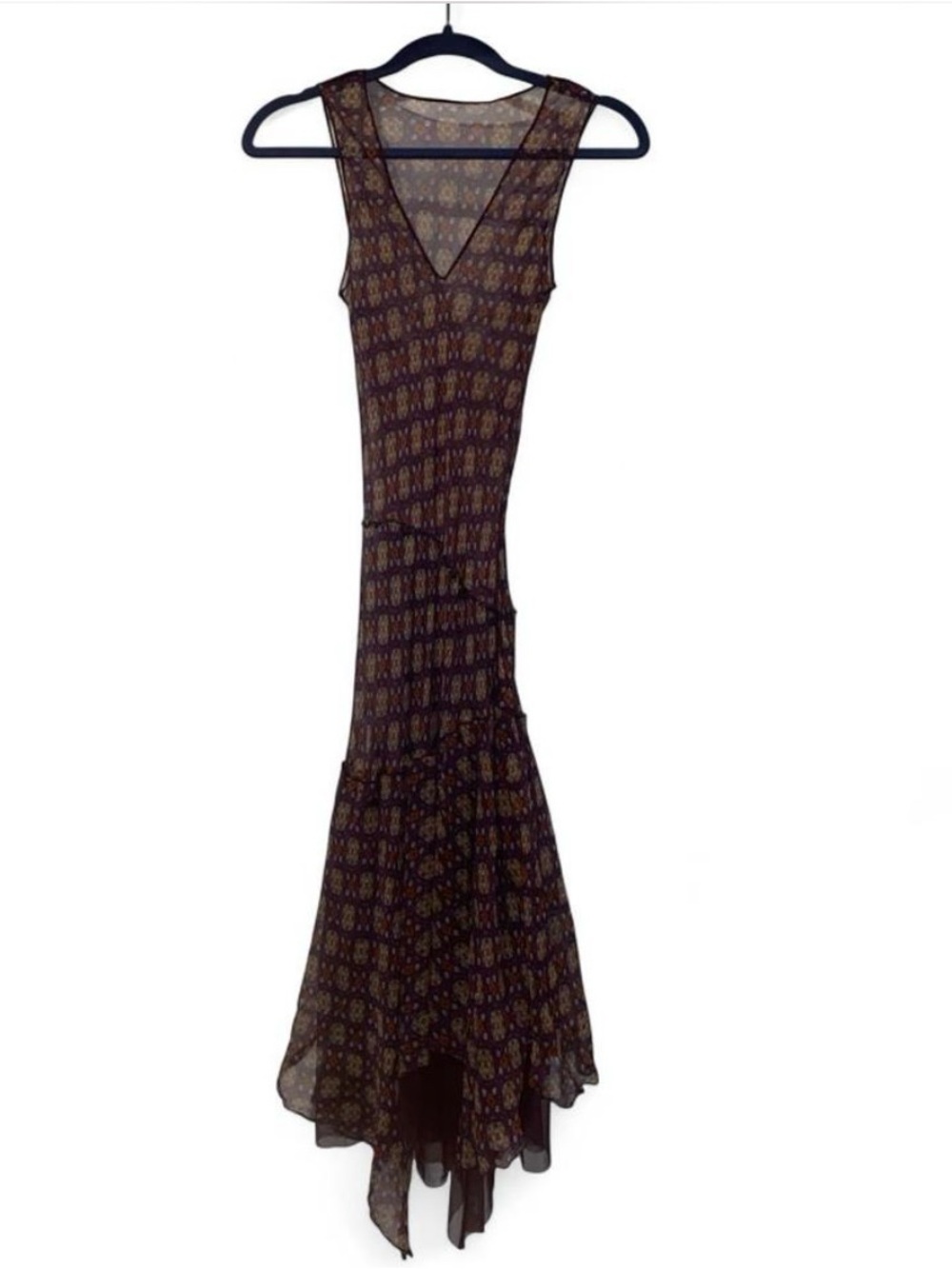 Sleeveless High-Low Floral Midi Dress in Brown